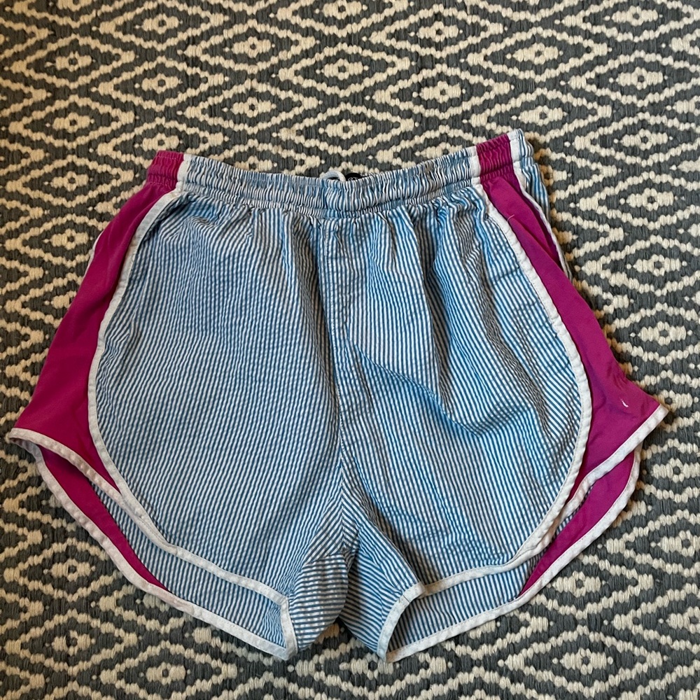 Preppy Blue and White Seersucker Striped Shorts